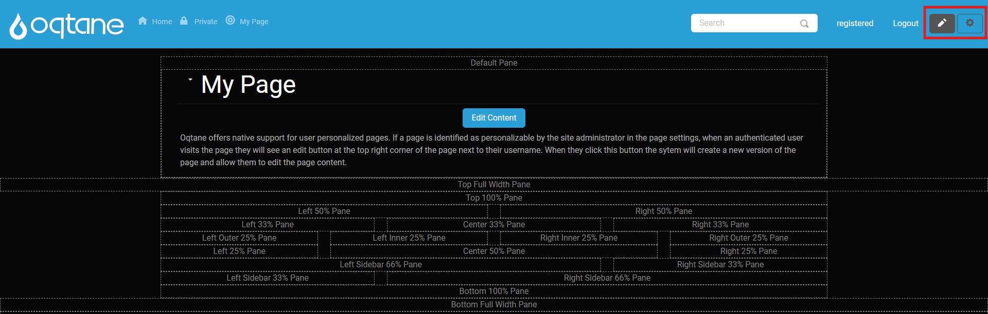 Oqtane Registered User My Page Edit Mode